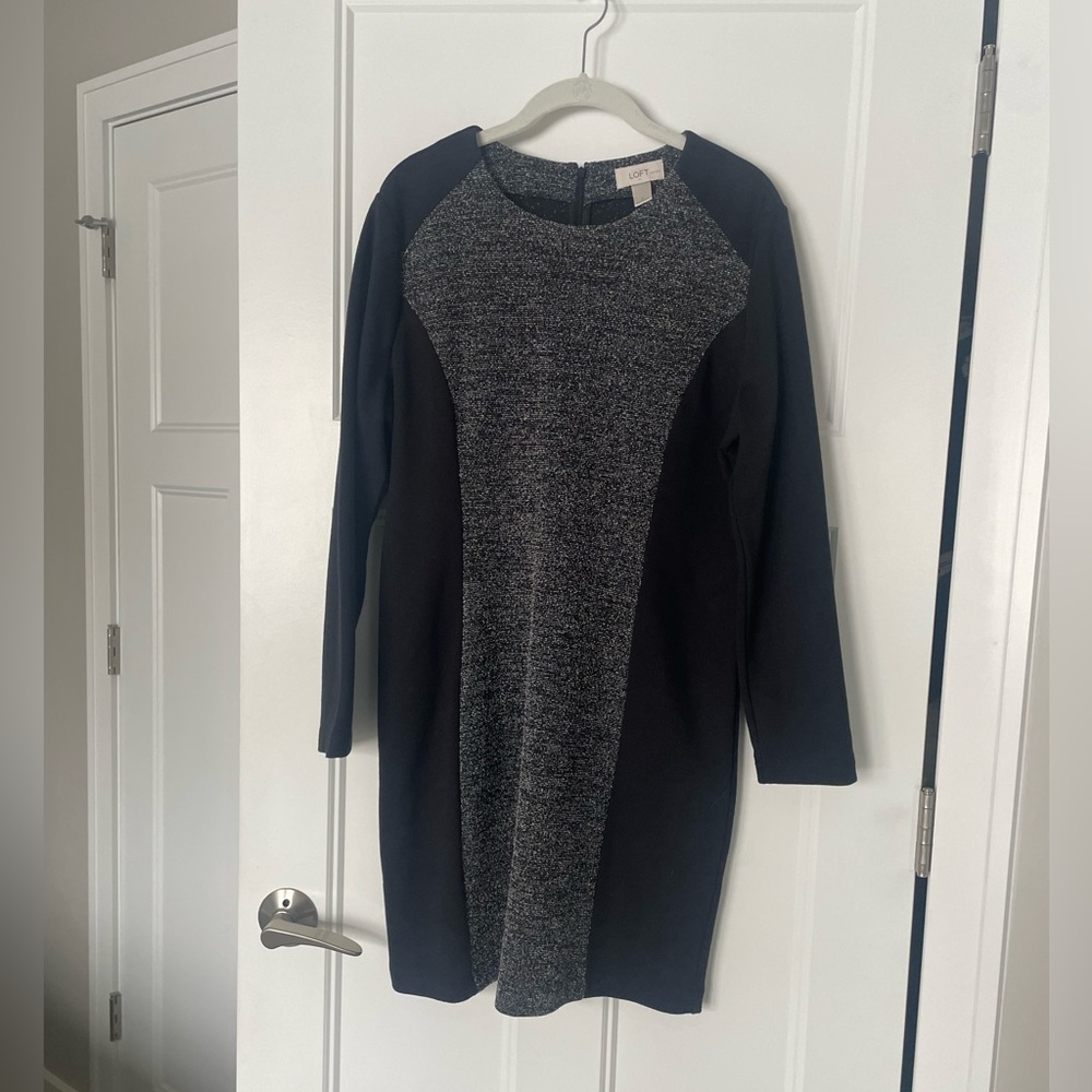 LOFT LP Black and Gray Long Sleeve Dress